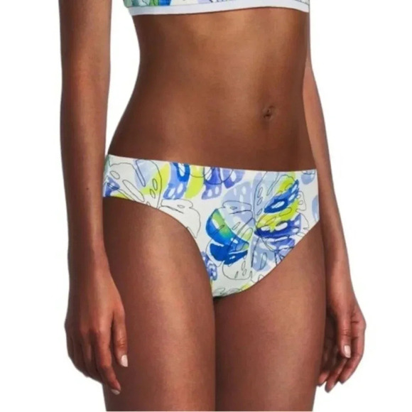 TOMMY HILFIGER Monstera Leaf 50+ SPF Bikini Bottom White and Blue Size L NWT - Picture 10 of 10